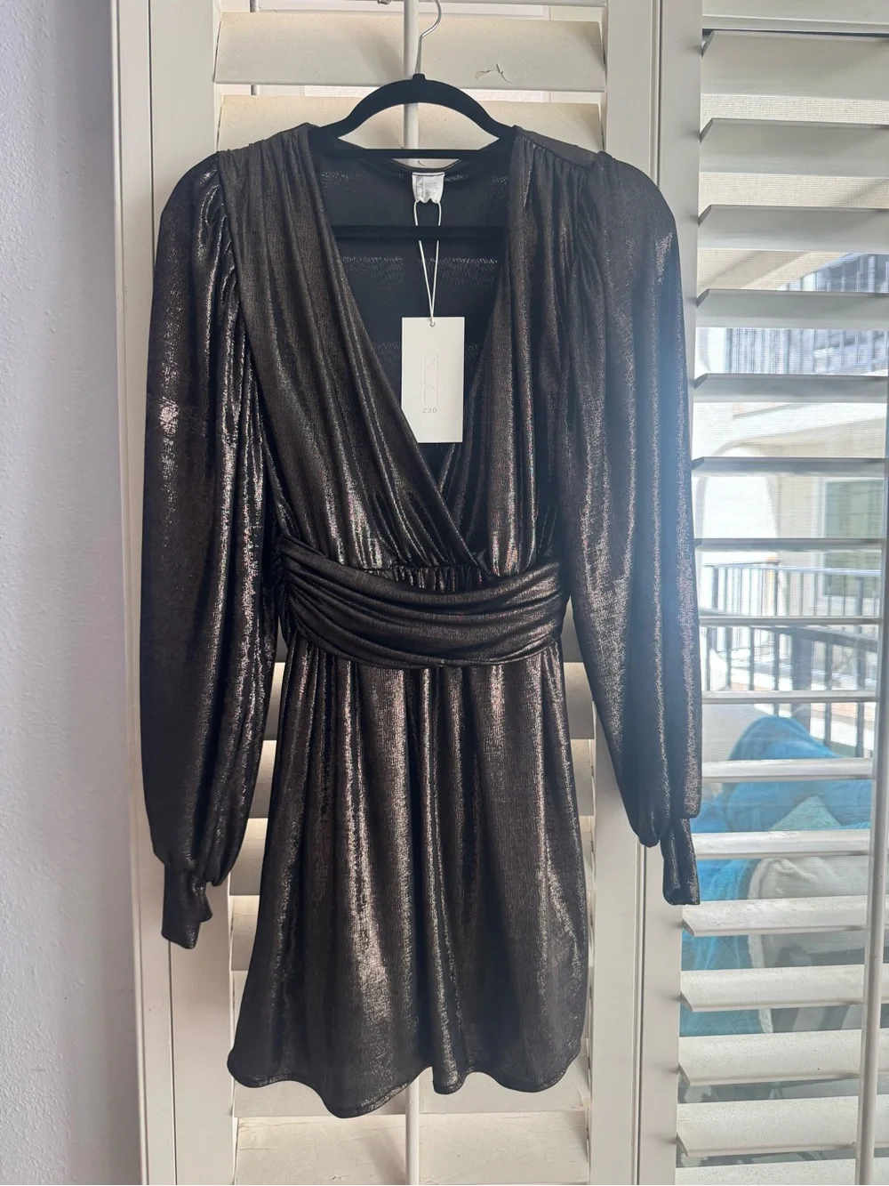zara black metallic dress Zara | Dresses | Zara Z3d Shimmering Black Longsleeve Wrap Mini Dress